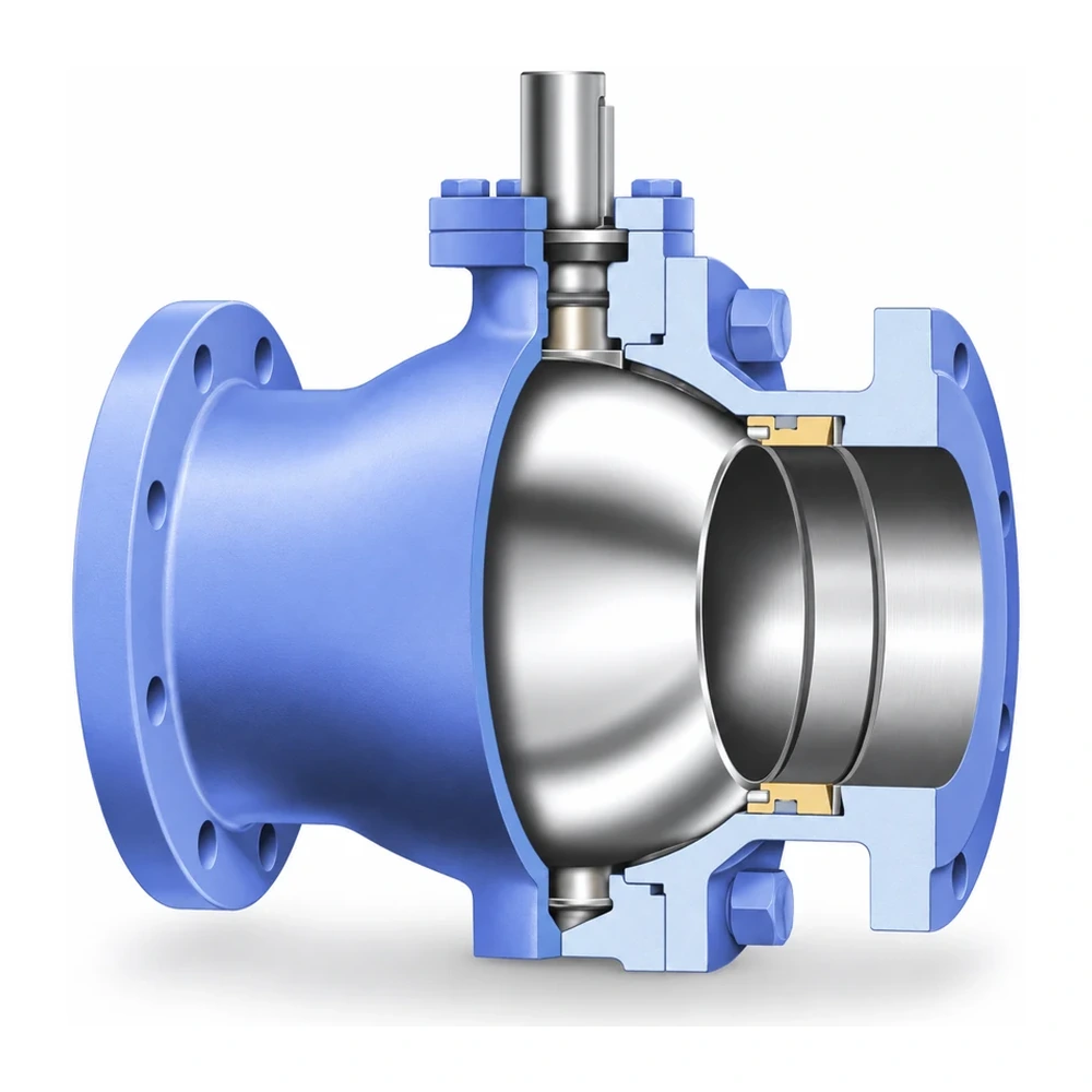 Two-piece trunnion-mounted ball valve